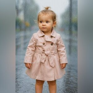 Tahari Toddler Girls Dress Coat w/Buttons Sz 2T Blush Double Breasted Waist Tie